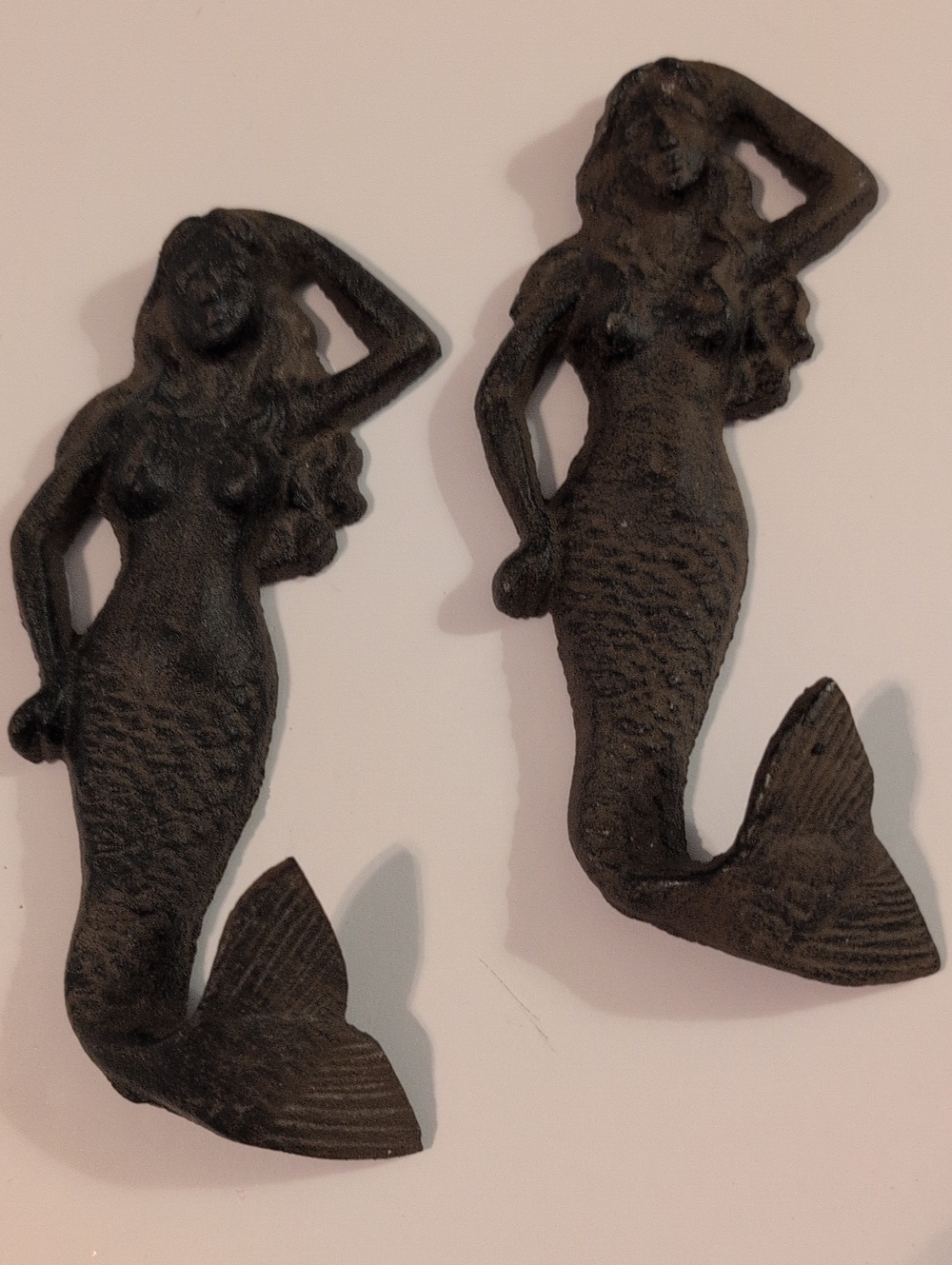 Decorative Mermaid Wall Hooks - Black Cast Iron (Set of 2)
